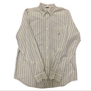 Nautica cream with blue stripe button down shirt